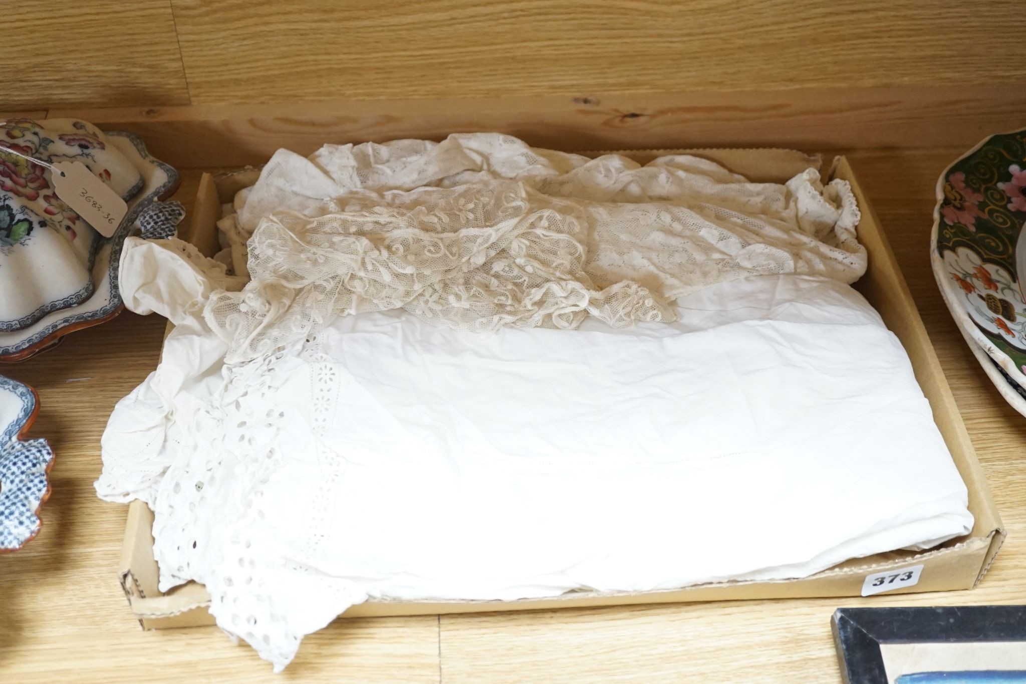 Three Edwardian lace blouses, a lace collar and all-in-one under garments